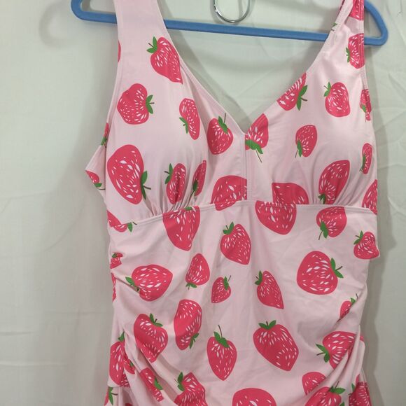 Aontus Swim Dress 4XL Pink Strawberry Print Adjustable 82 Nylon 18 Spandex NWT - Picture 3 of 8